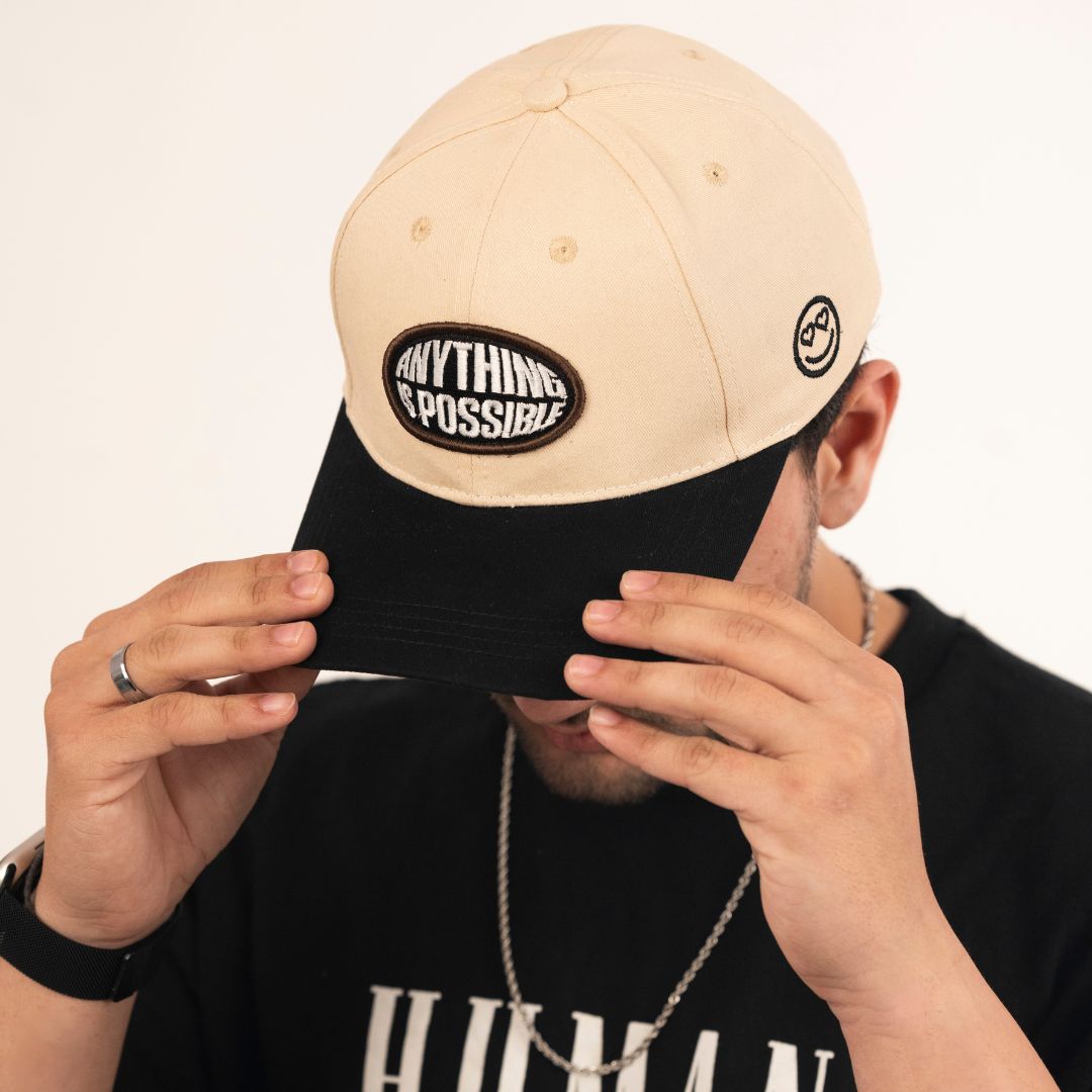 Anything is Possible Baseball Cap in Off-White & Black (BB_OW-BL_AIP)