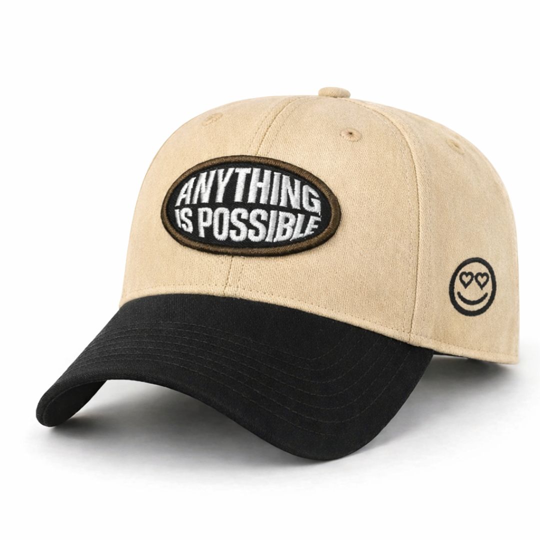 Anything is Possible Baseball Cap in Off-White & Black (BB_OW-BL_AIP)