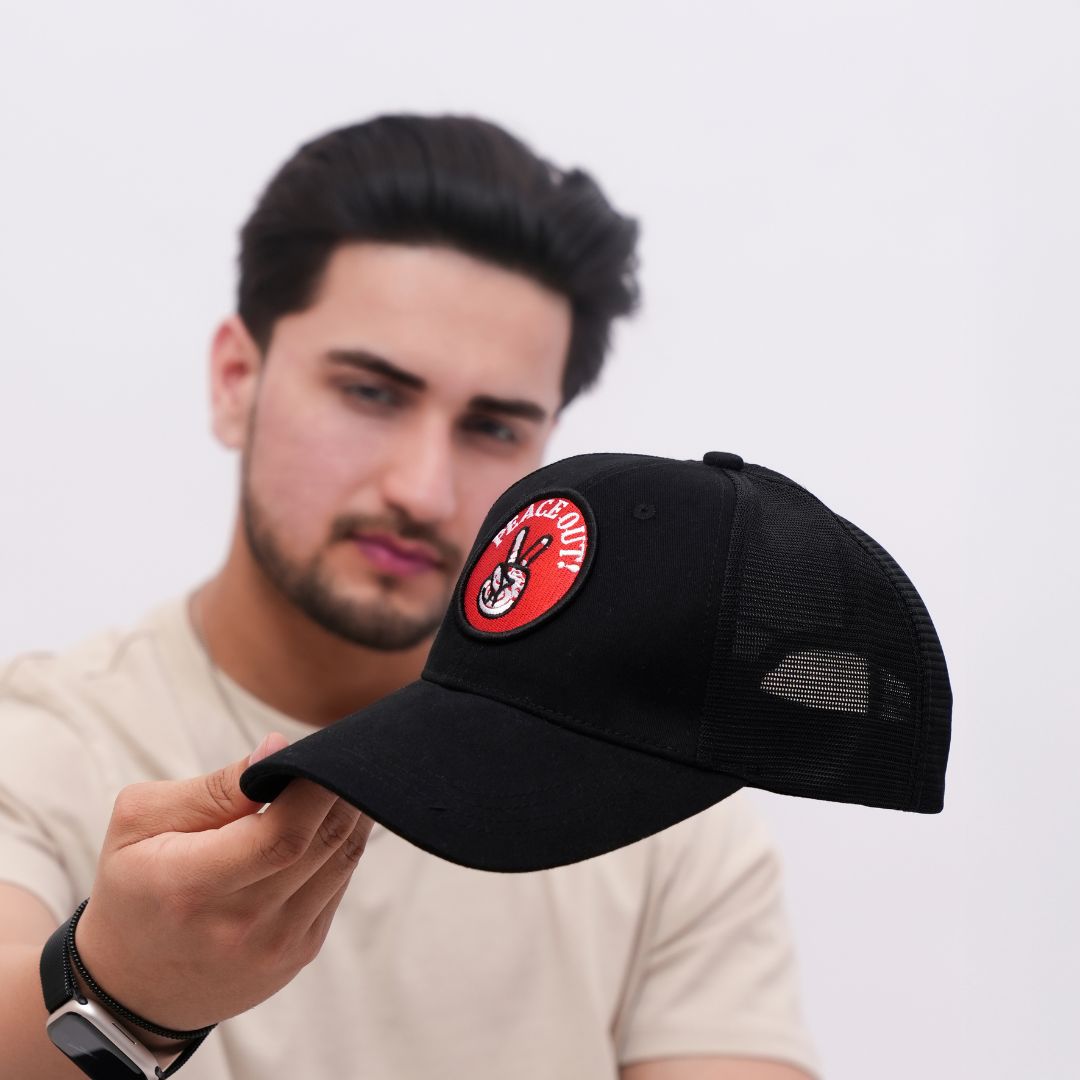 Peace Out Trucker Cap in Black (TKR_BLK_PO)