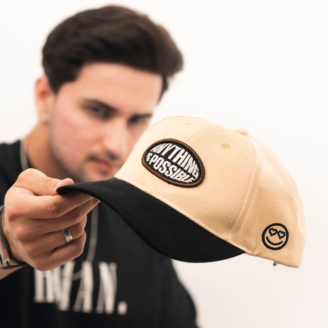 Anything is Possible Baseball Cap in Off-White & Black (BB_OW-BL_AIP)