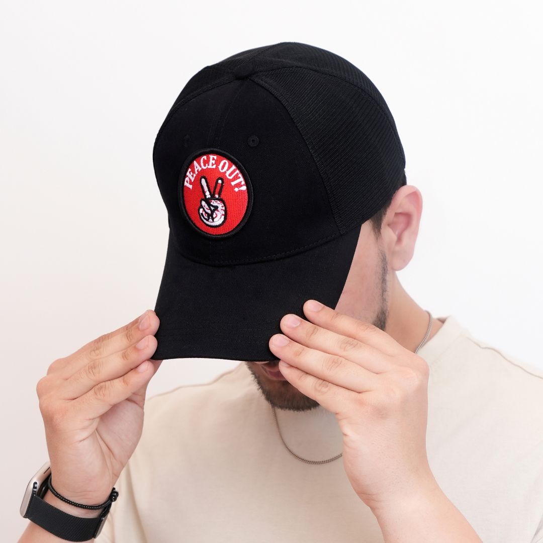 Peace Out Trucker Cap in Black (TKR_BLK_PO)