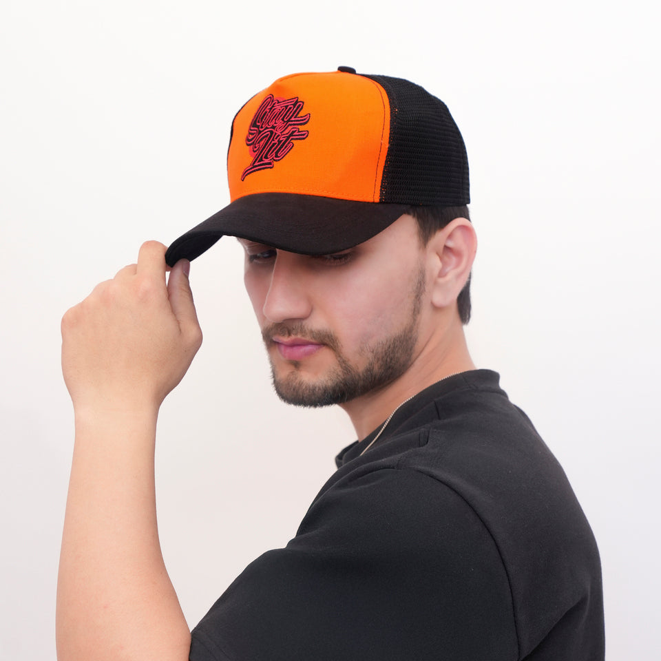 Stay Lit Trucker Cap in Orange and Black (TKR_OR-BL_SL)