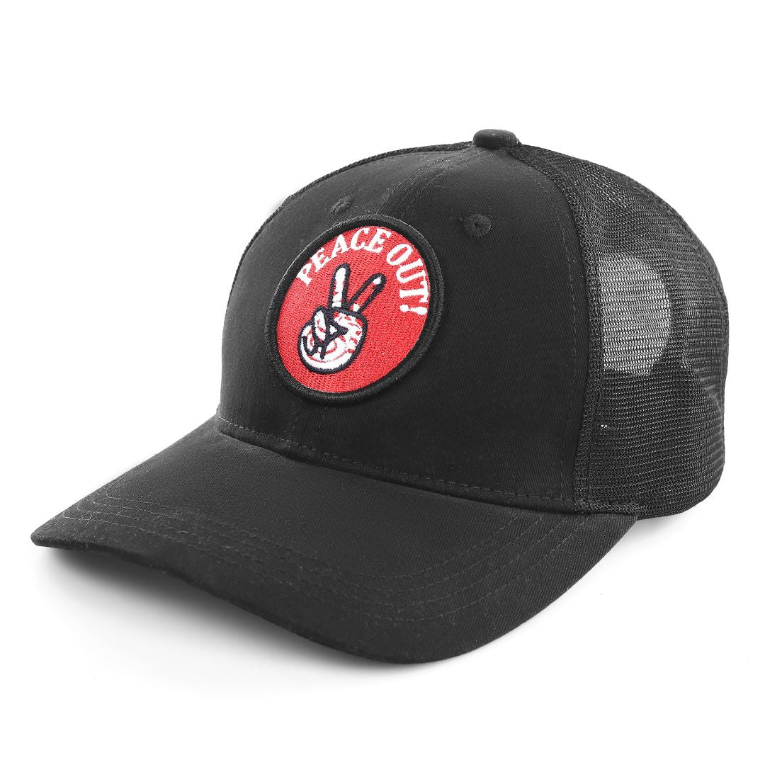 Peace Out Trucker Cap in Black (TKR_BLK_PO)