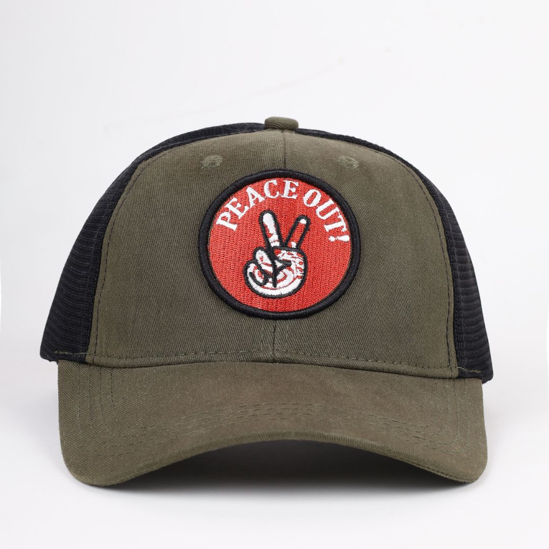 Peace Out Trucker Cap in Olive & Black (TKR_OL-BL_PO)