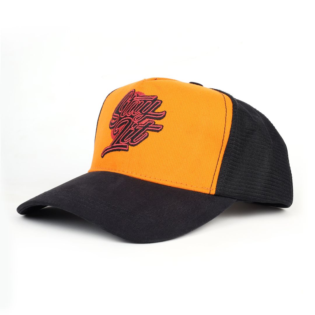Stay Lit Trucker Cap in Orange and Black (TKR_OR-BL_SL)