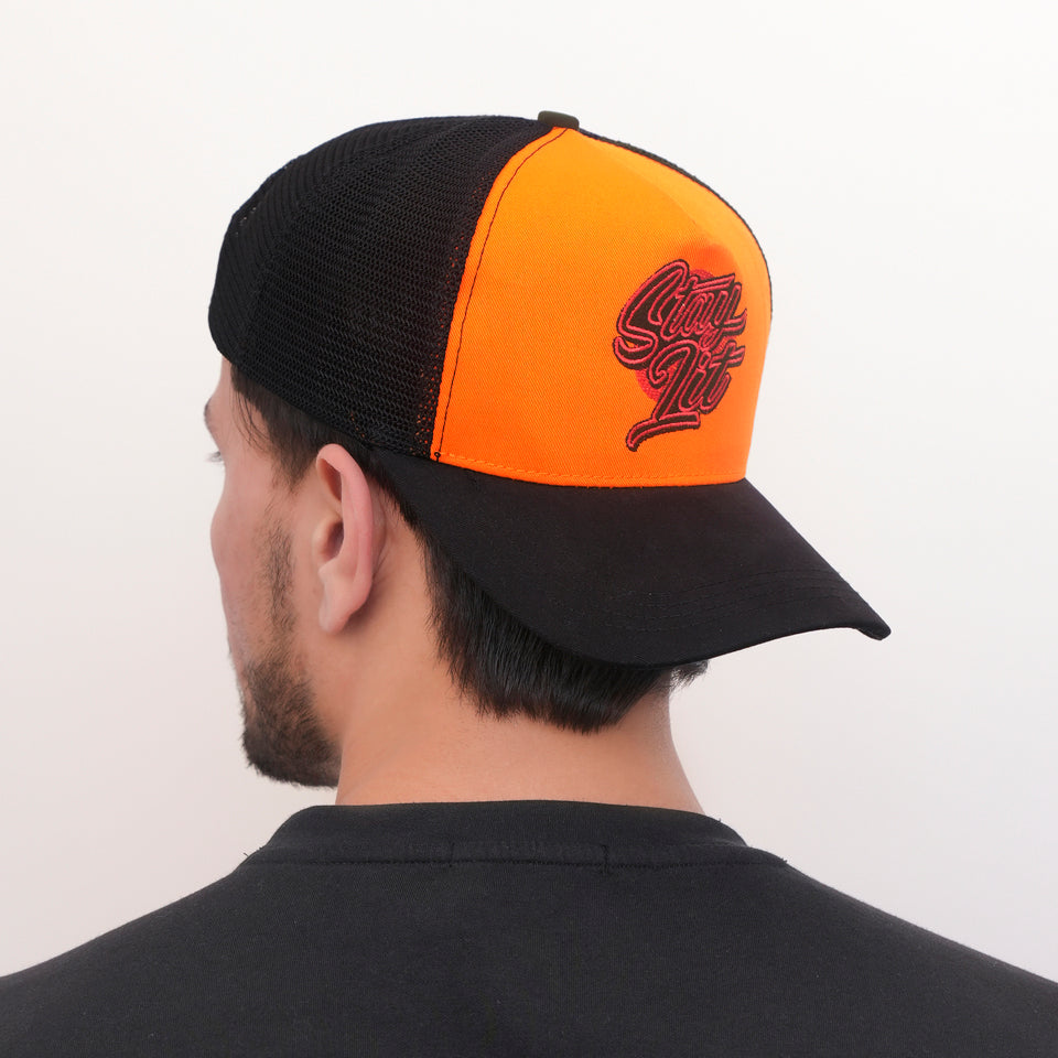 Stay Lit Trucker Cap in Orange and Black (TKR_OR-BL_SL)