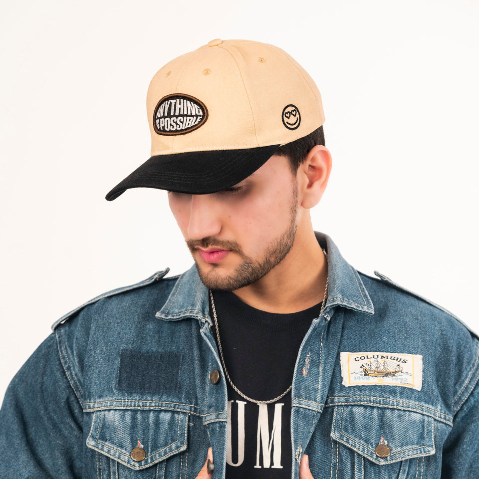 Anything is Possible Baseball Cap in Off-White & Black (BB_OW-BL_AIP)