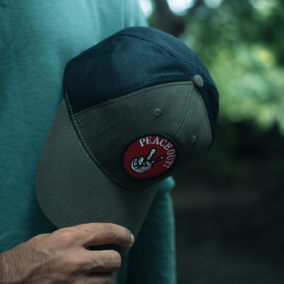 Peace Out Trucker Cap in Olive & Black (TKR_OL-BL_PO)