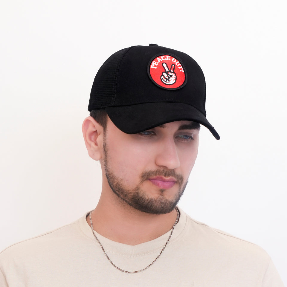 Peace Out Trucker Cap in Black (TKR_BLK_PO)