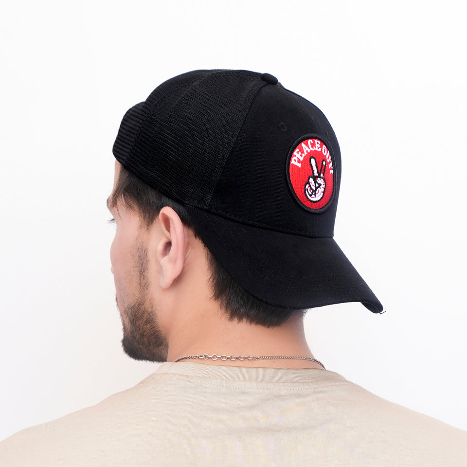 Peace Out Trucker Cap in Black (TKR_BLK_PO)